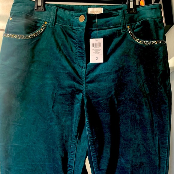 Chicos embellished velveteen Jaggies. 30.5 Goddess Green size 2 - Picture 1 of 8